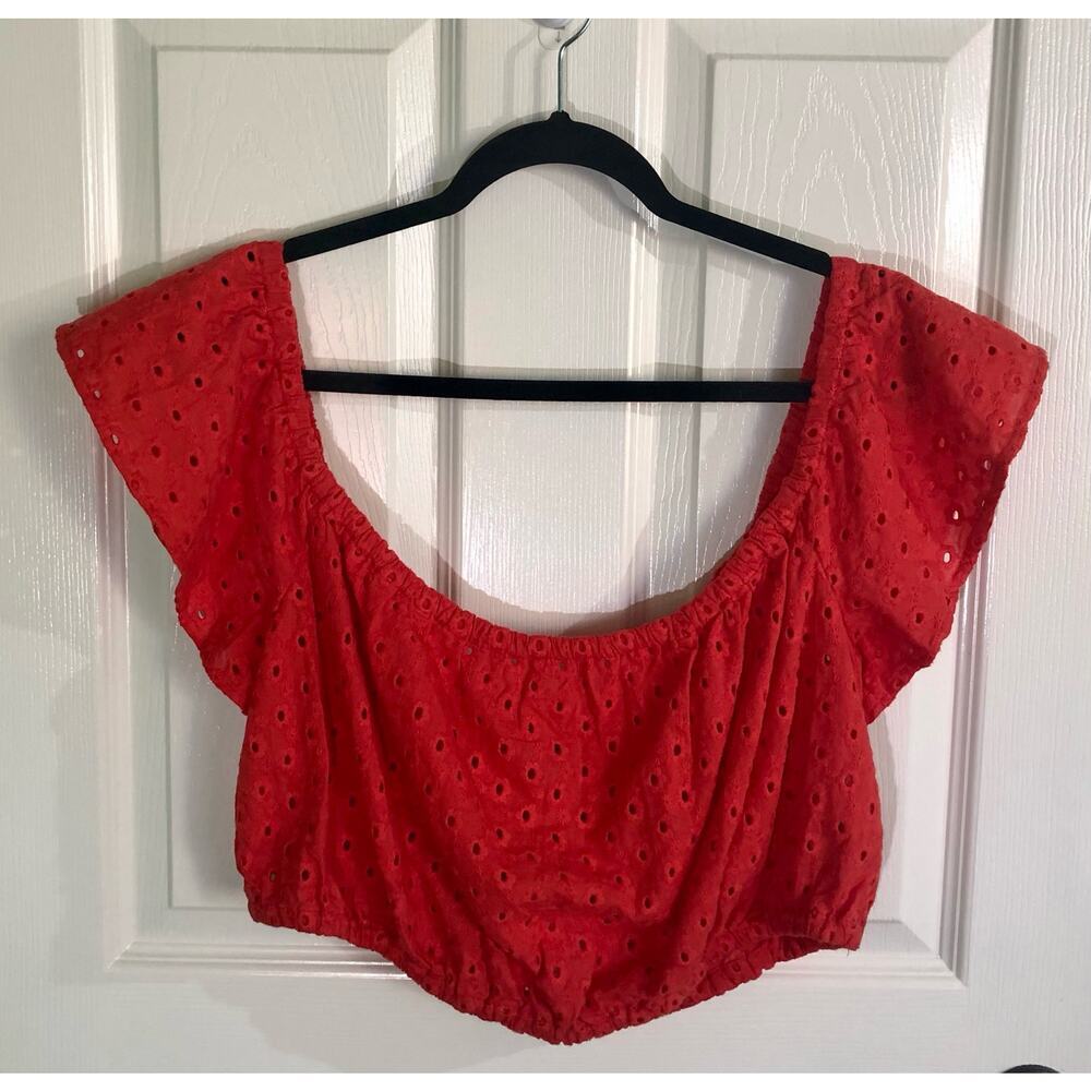 NWT ASOS Women's Red Orange Eyelet Off Shoulder Crop Top - Size 10
